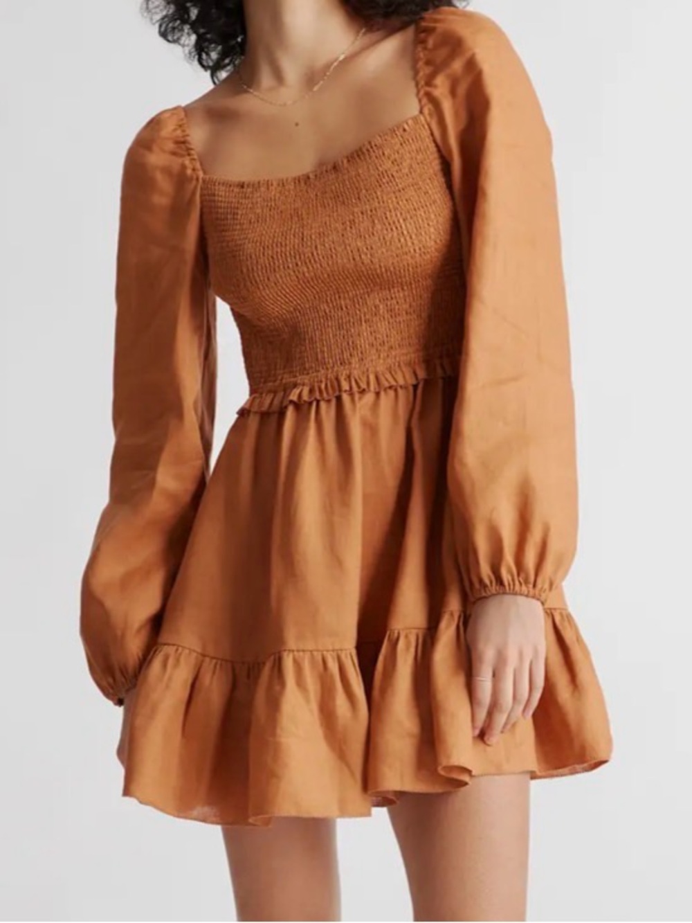 Quince 100% European Linen Smocked Mini Dress in Terracotta Size Medium